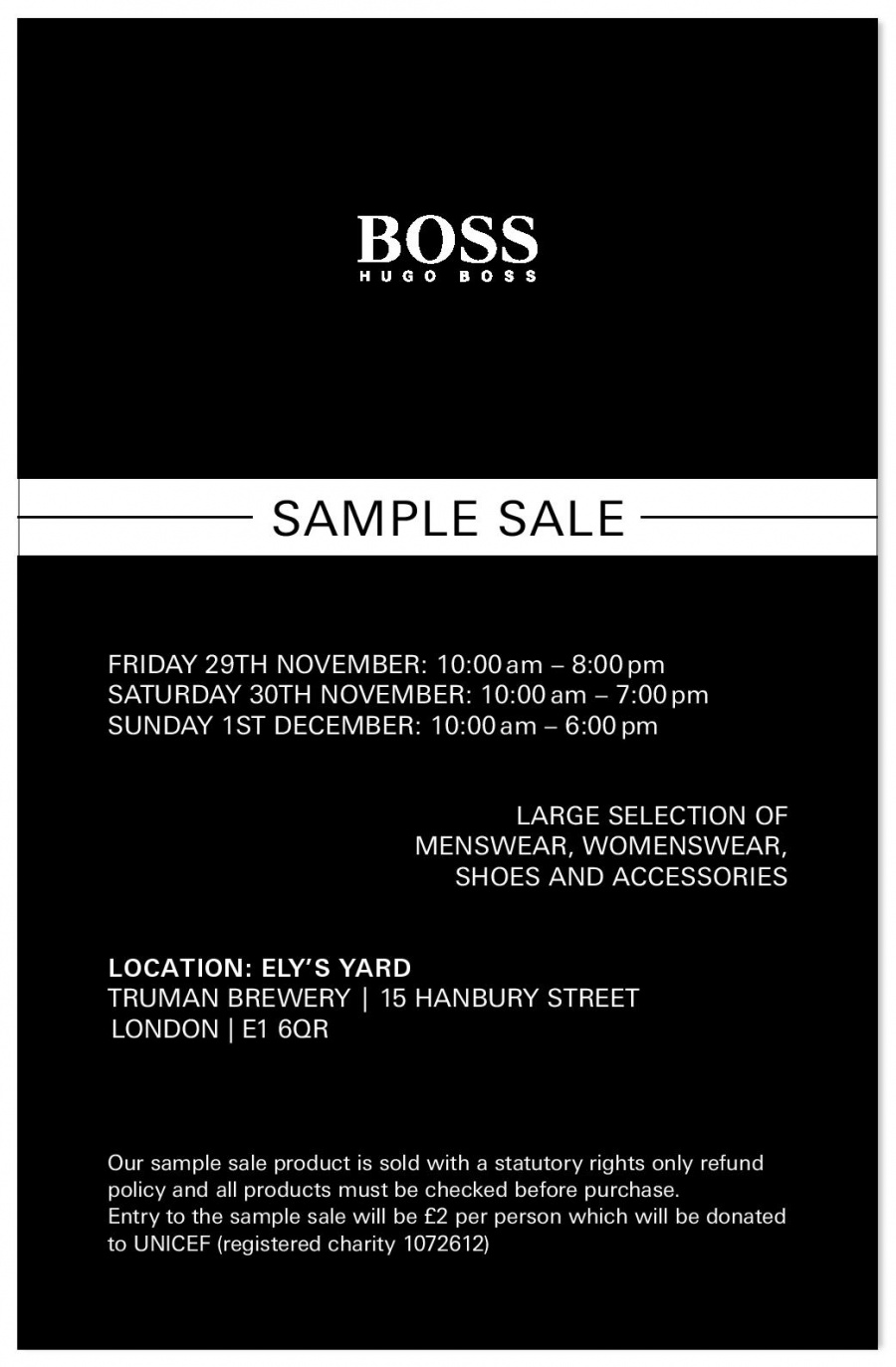 Hugo Boss Sample Sale Sample sale in London