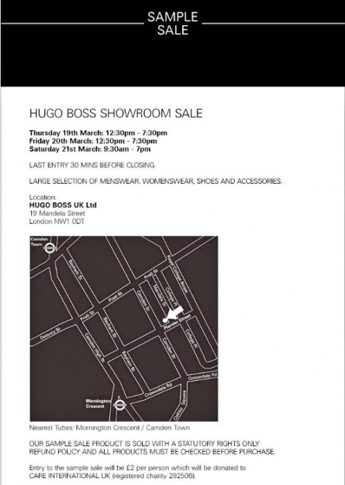 hugo boss sample sale 2018