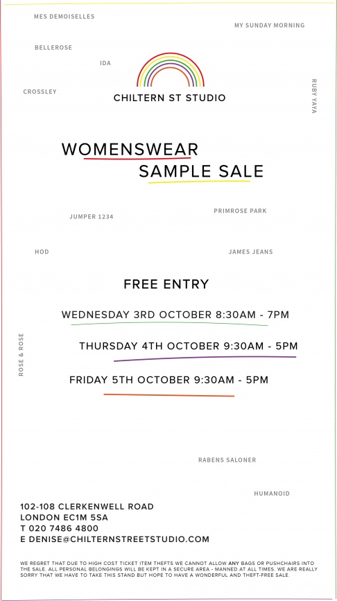 CHILTERN ST STUDIO Womenswear Sample Sale