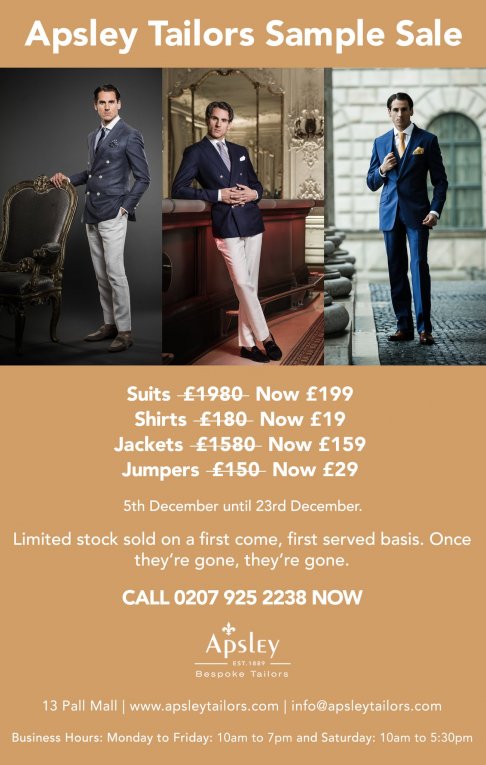 Apsley Tailors Sample Sale