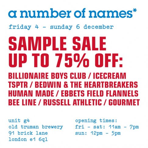 a number of names Sample Sale 