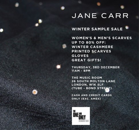 JANE CARR Christmas Sample Sale in association with The One and Only Designer Sale