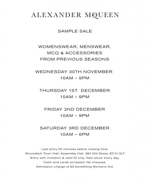 Alexander McQueen sample sale
