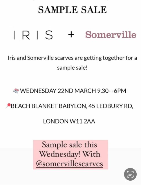 Iris and Somerville Sample Sale