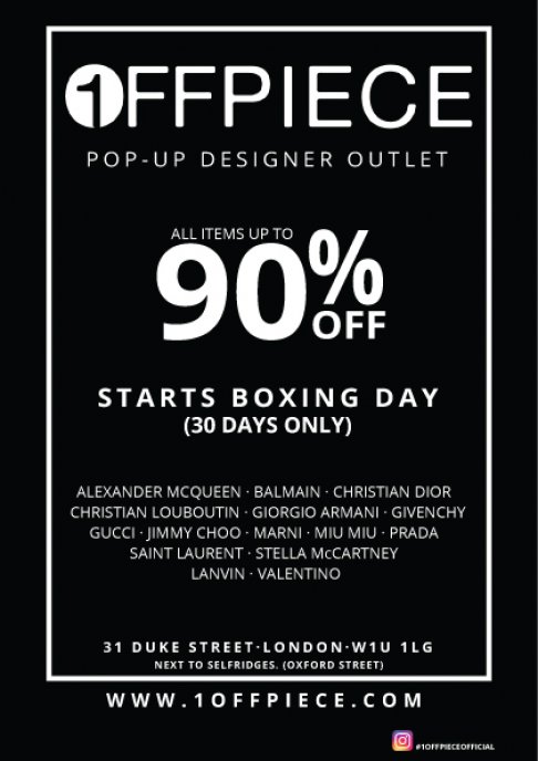 1offpiece.com POP-UP Designer outlet (oxford street) - All Items up to 90% off  - 2