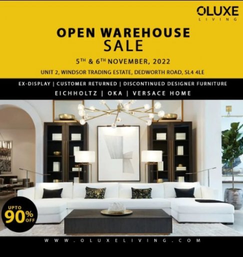 Oluxe Living Ex-Harrods Designer Furniture Warehouse Sale