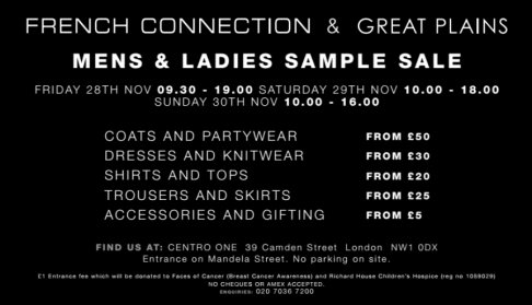 French Connection & Great Plains sample sale