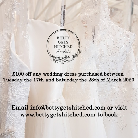 £100 off all wedding dresses from 17th - 28th of March 2020