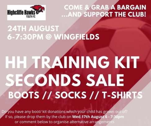 Highcliffe Hawks Training Kit Seconds Sale