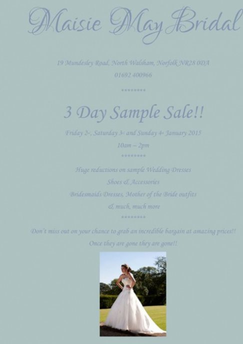 3 Day Sample Sale Maisie May Bridel