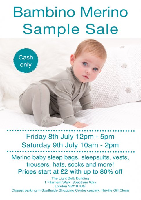 Bambino Merino Sample Sale - Up to 80% off everything - Friday 8th July 12-5pm, Saturday 9th July 10am - 2pm