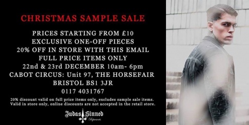 Judas Sinned Represents Sample Sale