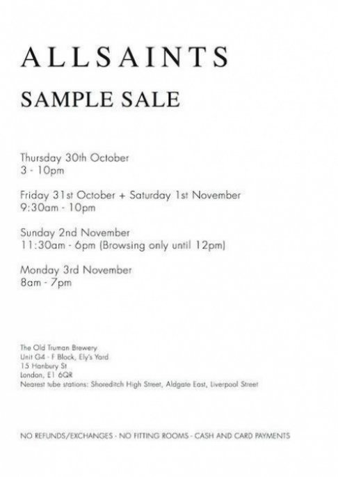 Allsaints sample sale