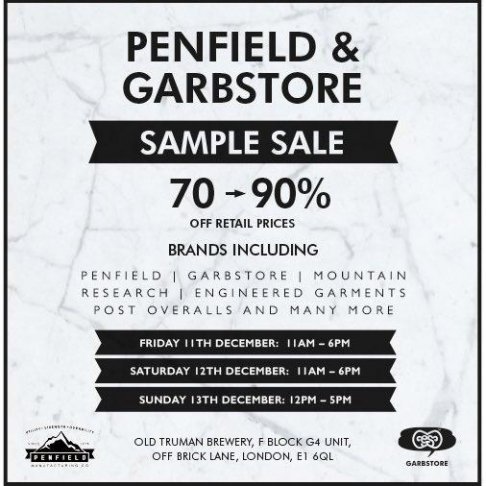 Penfield & Garbstore Sample Sale