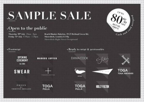 Sample sale of Shoes, ready to wear and accessories