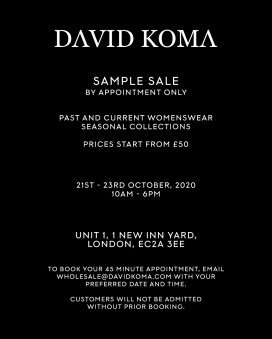 David Koma By Appointment Only Sample Sale